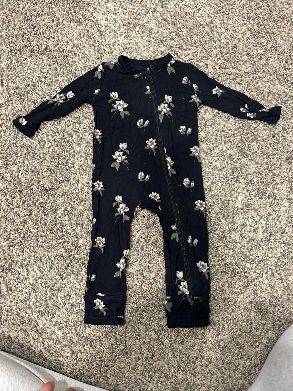 Kyte BABY Black Floral Zip One-Piece Footie